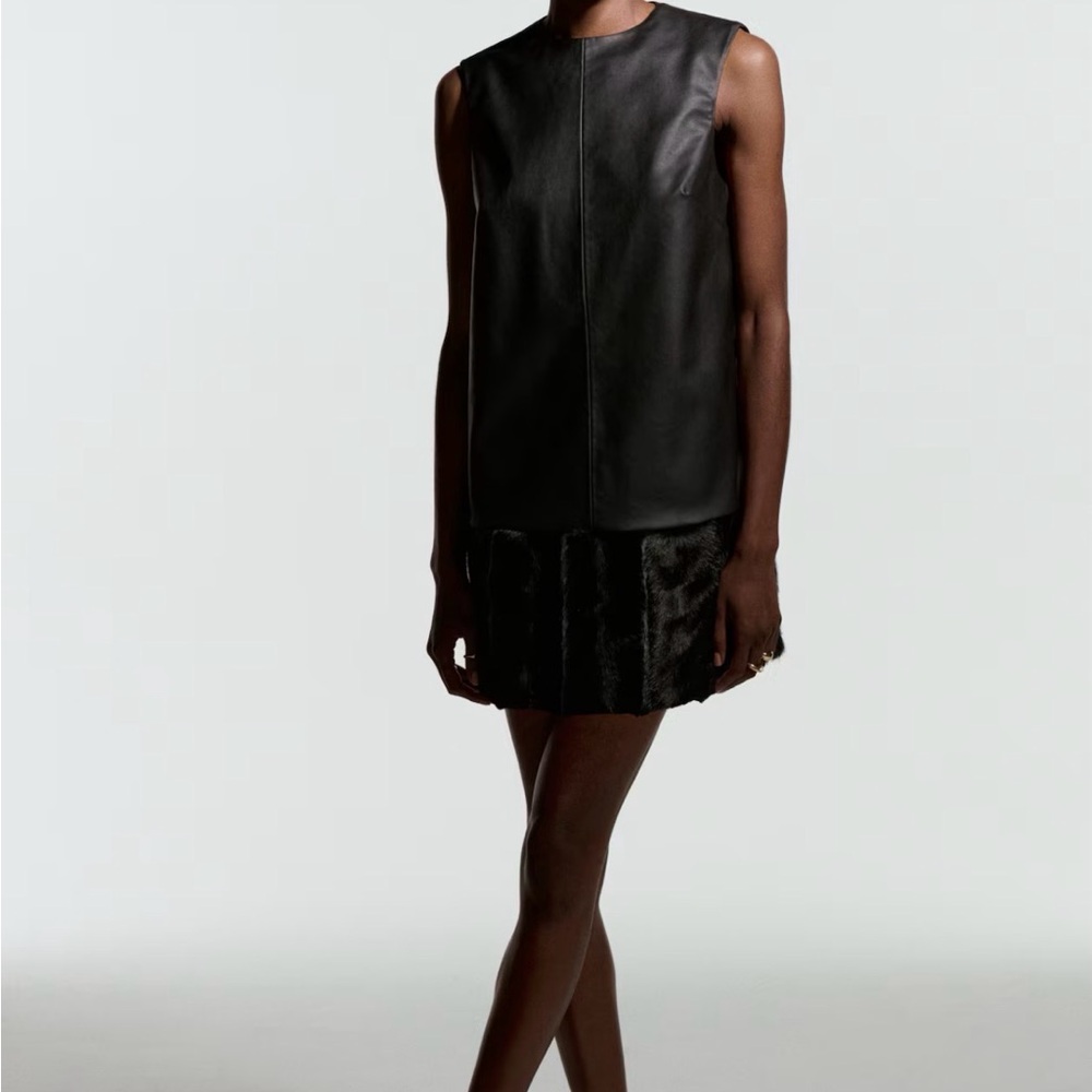 H&M Black Faux Leather Sleeveless Shift Dress